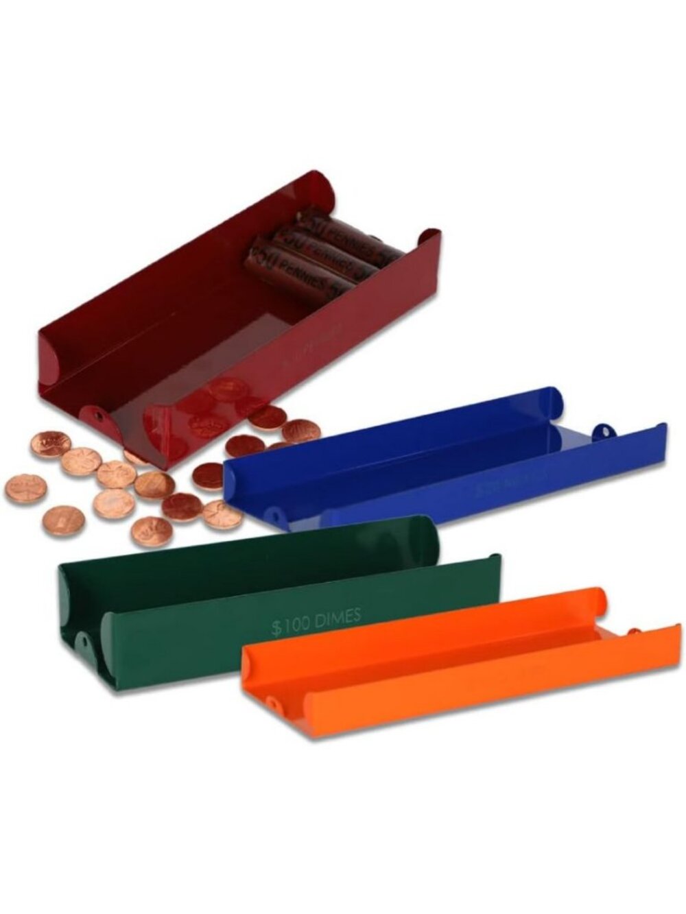 Metal Coin Trays Money Organizer Set - Color-Coded, Federal Reserve Compliant